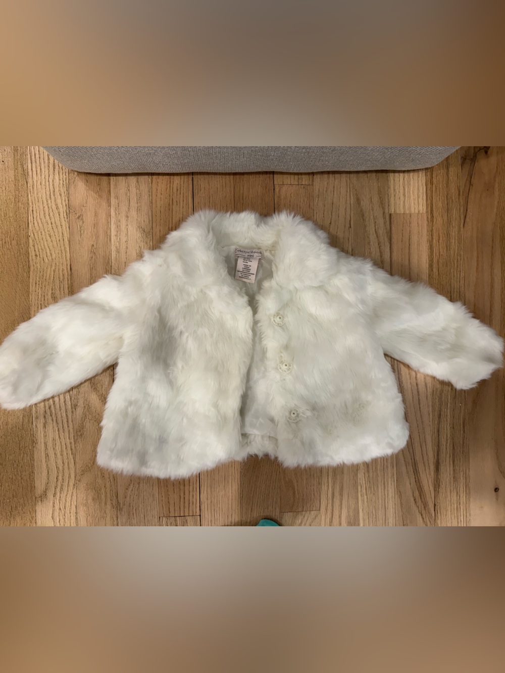 Catherine Malandrino Girls Cream Faux Fur Pea Coat